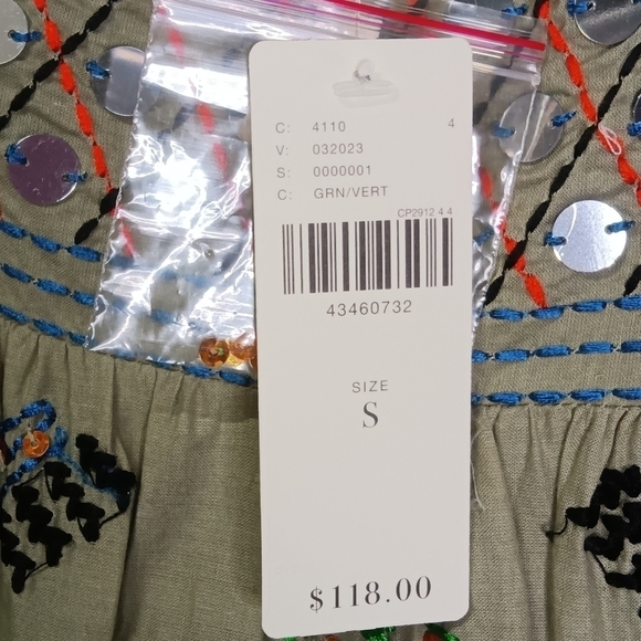 ANTHROPOLOGIE Moulinette Soeurs Lia Tank Top Green Boho Embroidered Size S NWT - Picture 9 of 14